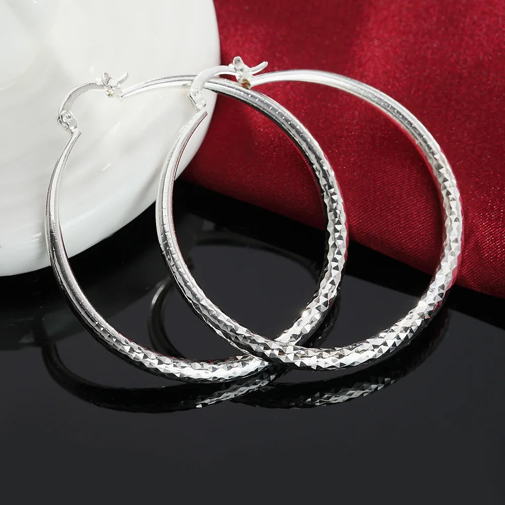Sterling Silver 5CM circle hoop Earrings for Women fashion Pretty wedding party Jewelry Holiday gifts
