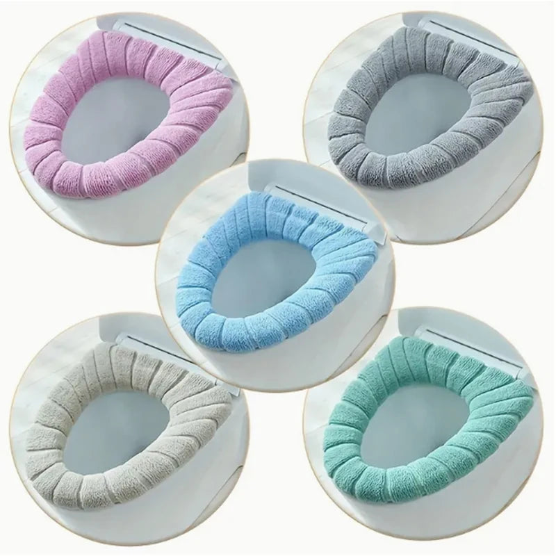 5 Piece Set Toilet Seat Cover , Soft  and Comfortable, Fits Most Toilets, Anti-Slip, Highly Absorbent