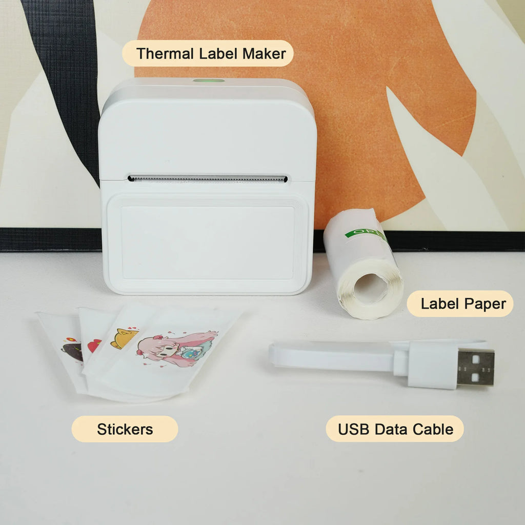 Inkless Thermal Label Printer Portable Bluetooth Pocket Label Maker with 1roll Stickable Label Paper PC Android IOS