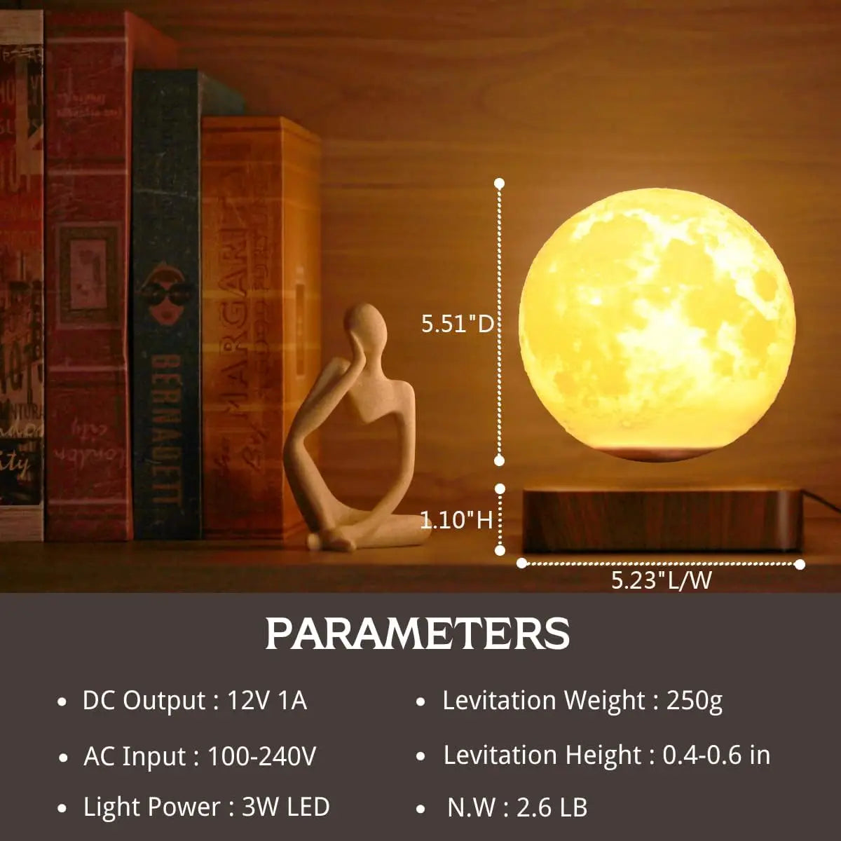 Levitating Moon Lamp, Magnetic Floating Moon Lamp Spinning Luna Night Light  for Home Office Desk Decor ,