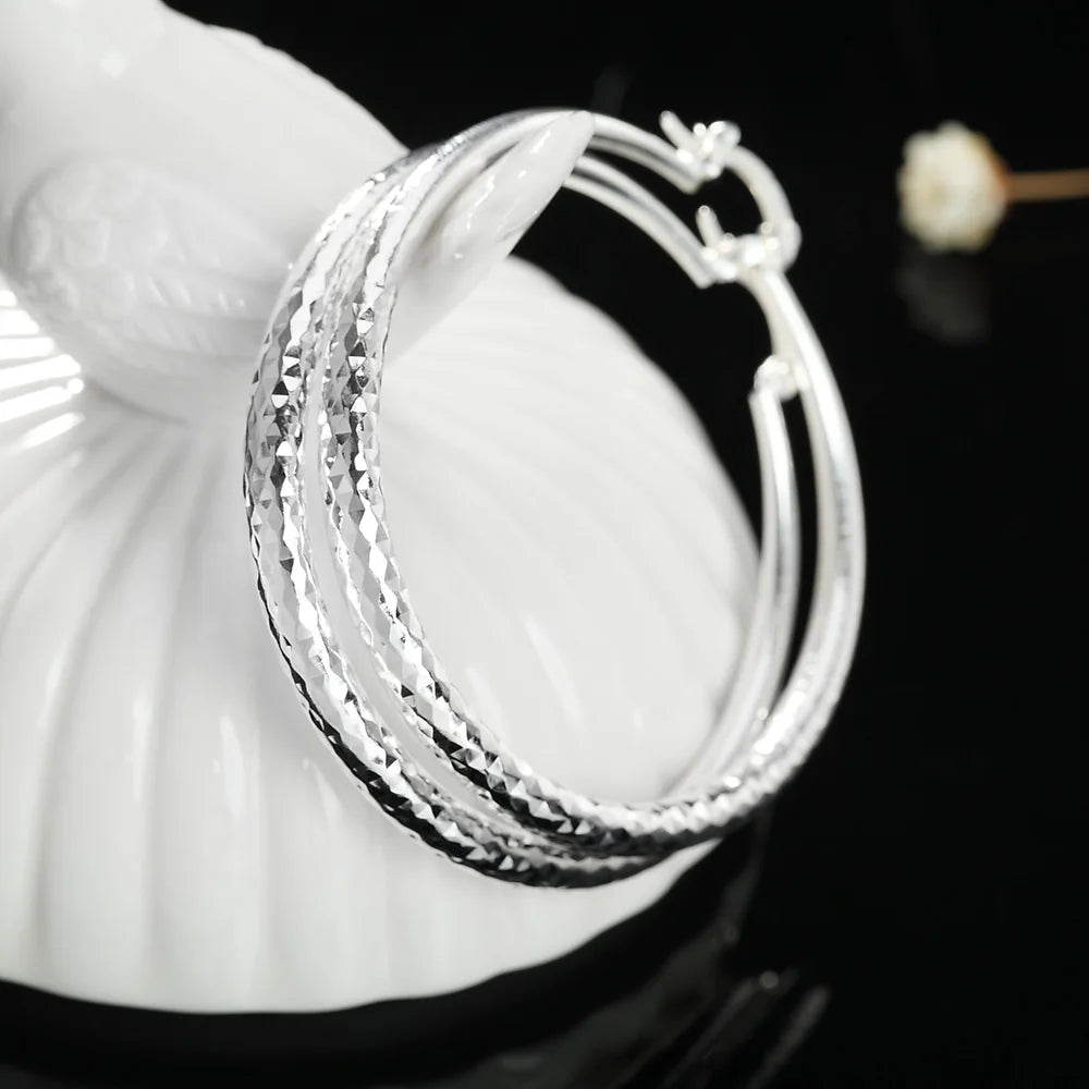 Sterling Silver 5CM circle hoop Earrings for Women fashion Pretty wedding party Jewelry Holiday gifts