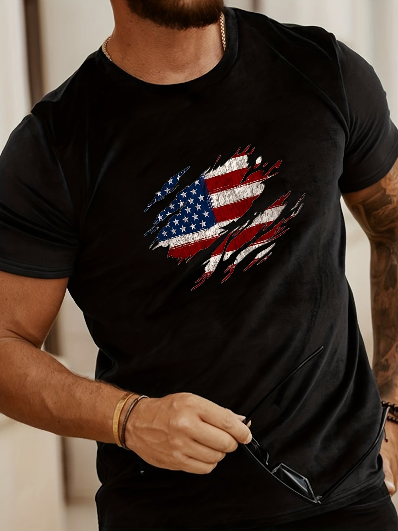 Fashionable American Flag Print Men's Comfortable And Chic T-shir