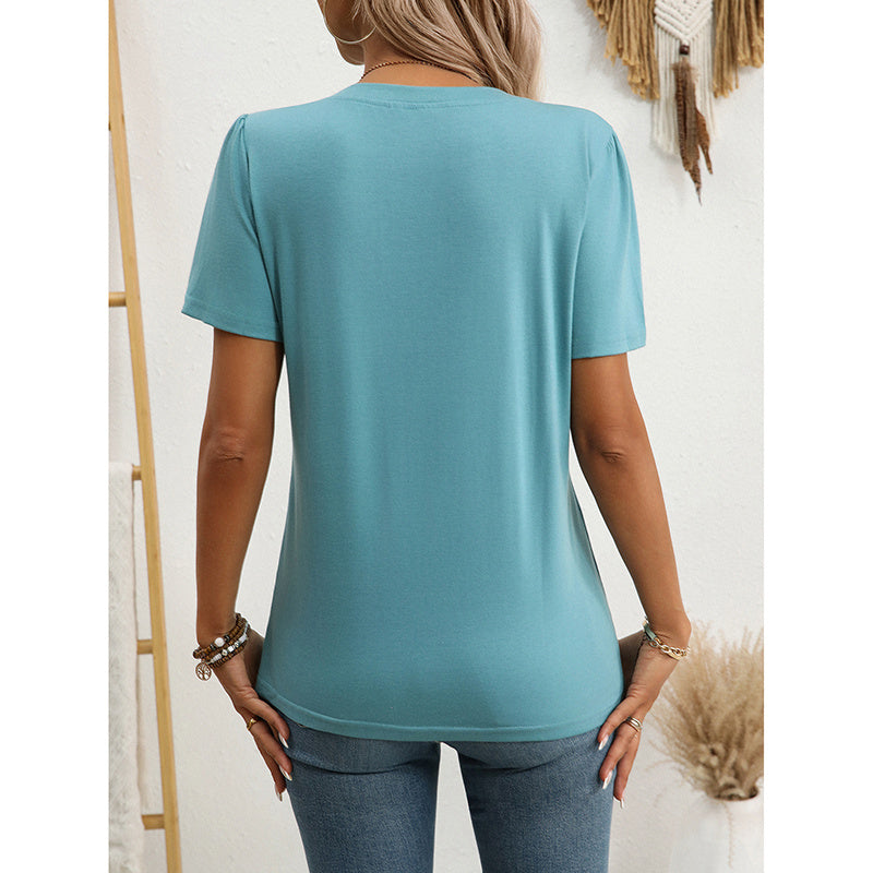 Notch V Neck Shirts Short Sleeve Button T Shirts Summer Dressy Casual Tunic Tops