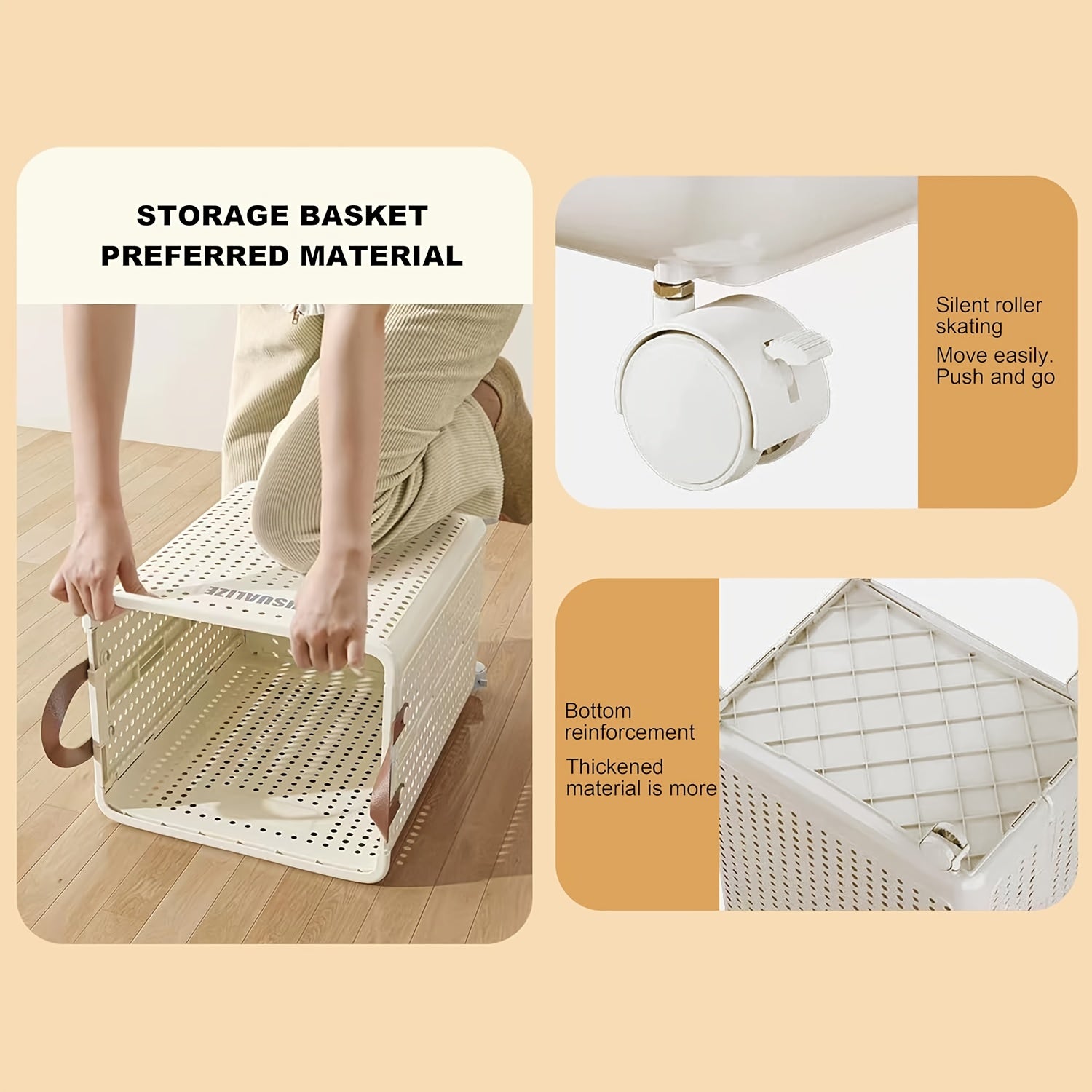 15.85gal/15.85Ga Large Foldable Wheeled Laundry Basket  with No Lid - Faux Leather, Solid Color, Versatile Folding Portable Laundry Basket