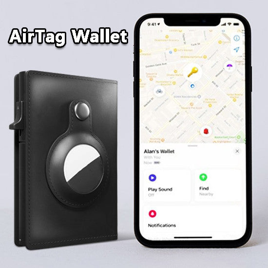 AirTag Wallet Anti Theft Bullet Card Bag Multi-functional Rfid Card Holder Men's Leather Slim Wallets