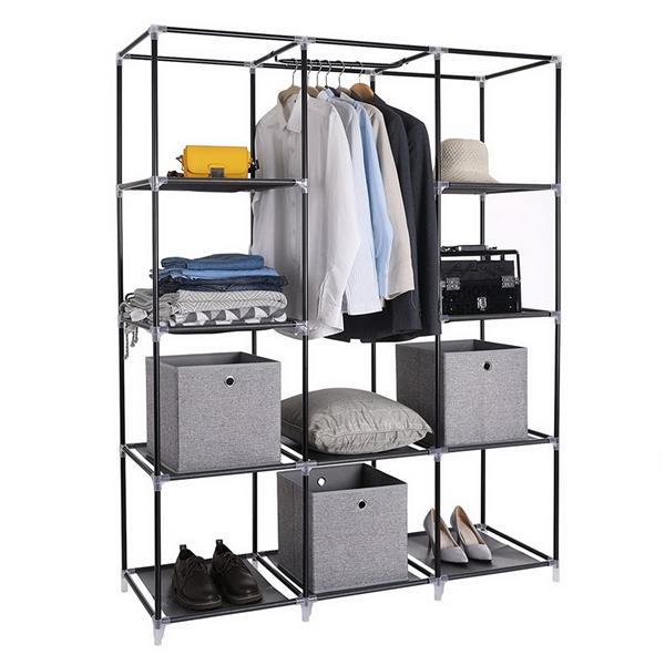 Non Woven Wardrobe 4 Layers 10 Grids 130 X 45 X 167cm - Black