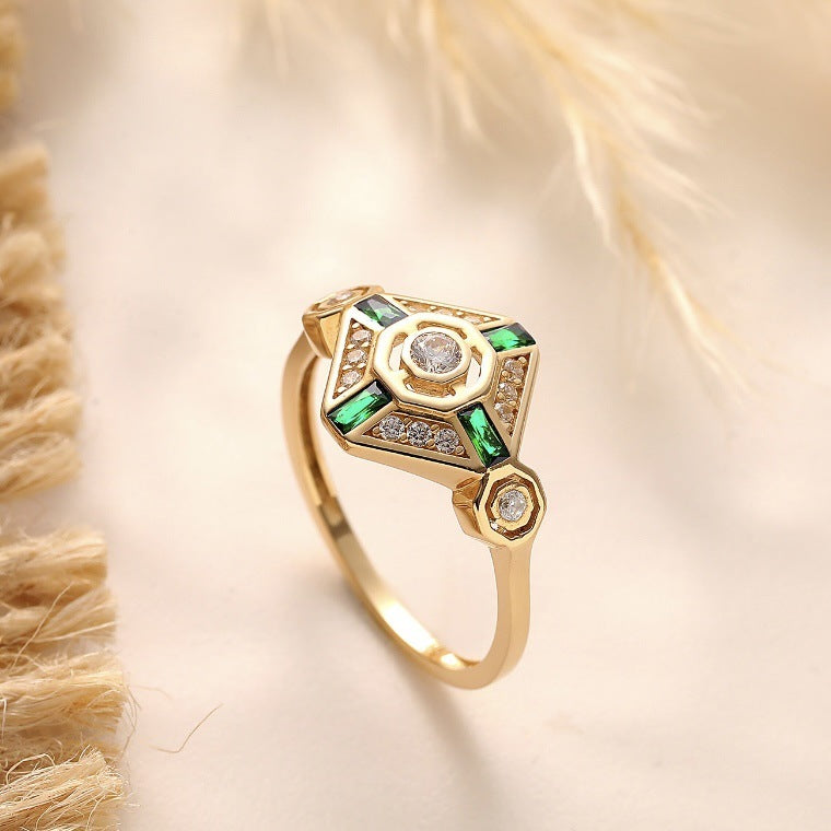 Ins Emerald Diamond Ring Fashion Square