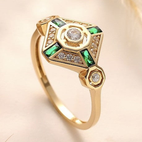 Ins Emerald Diamond Ring Fashion Square