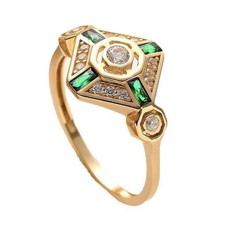 Ins Emerald Diamond Ring Fashion Square