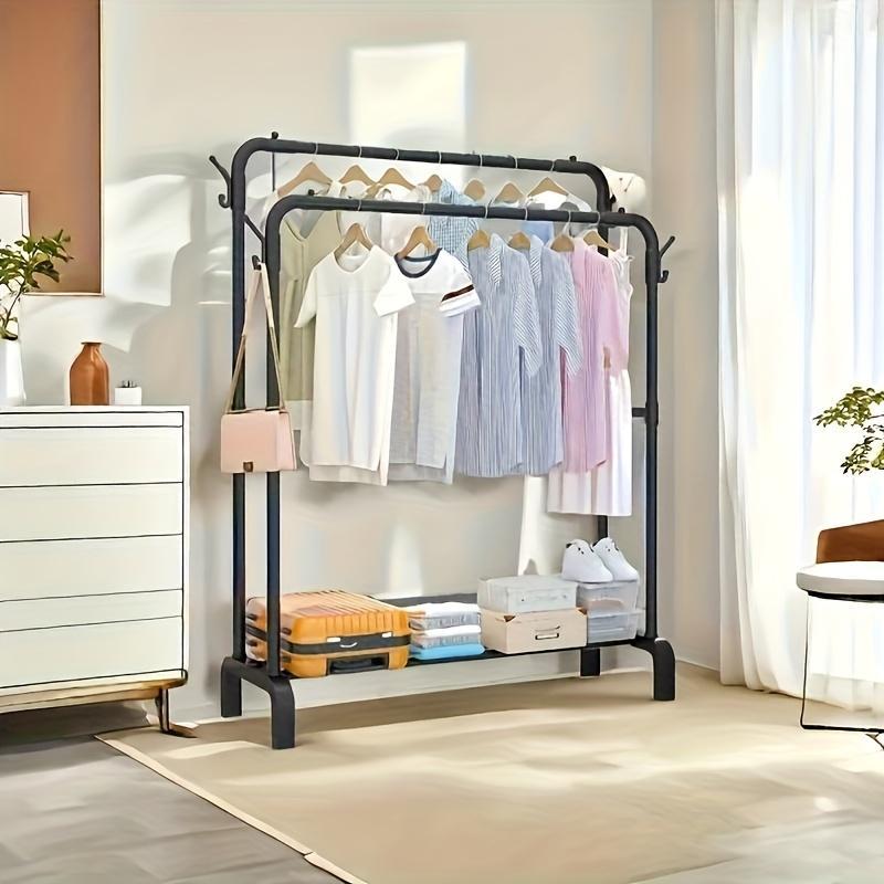 Double Row Metal Material, Portable Black And White Iron Art, Wardrobe Organization, Retail Display, Suitable For Bedside