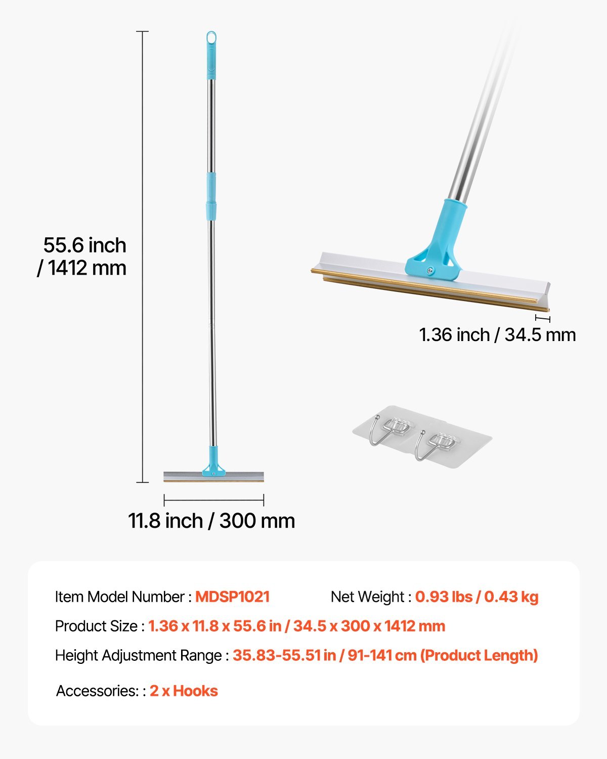 Pet Hair Carpet Rake 35.83-55.51 In Adjustable Long Handle Pet Hair Broom Tool