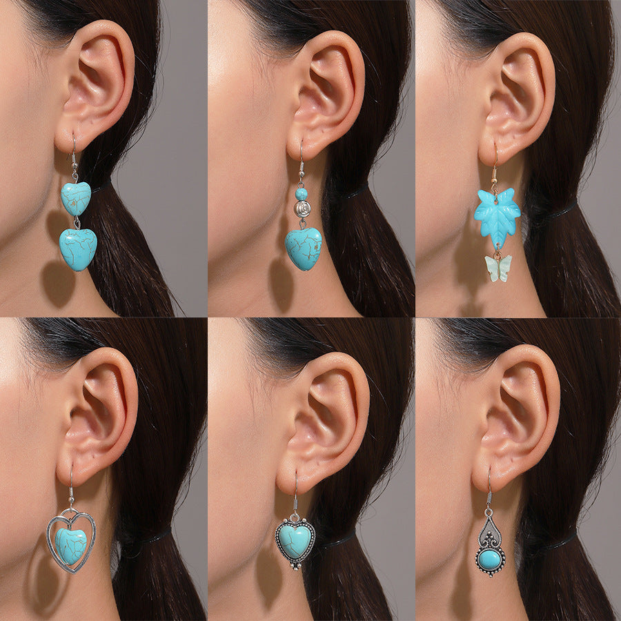 European And American Ins Style Alloy Distressed Geometric Moonstone Eardrops