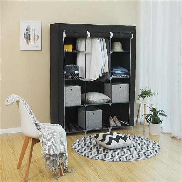 Non Woven Wardrobe 4 Layers 10 Grids 130 X 45 X 167cm - Black
