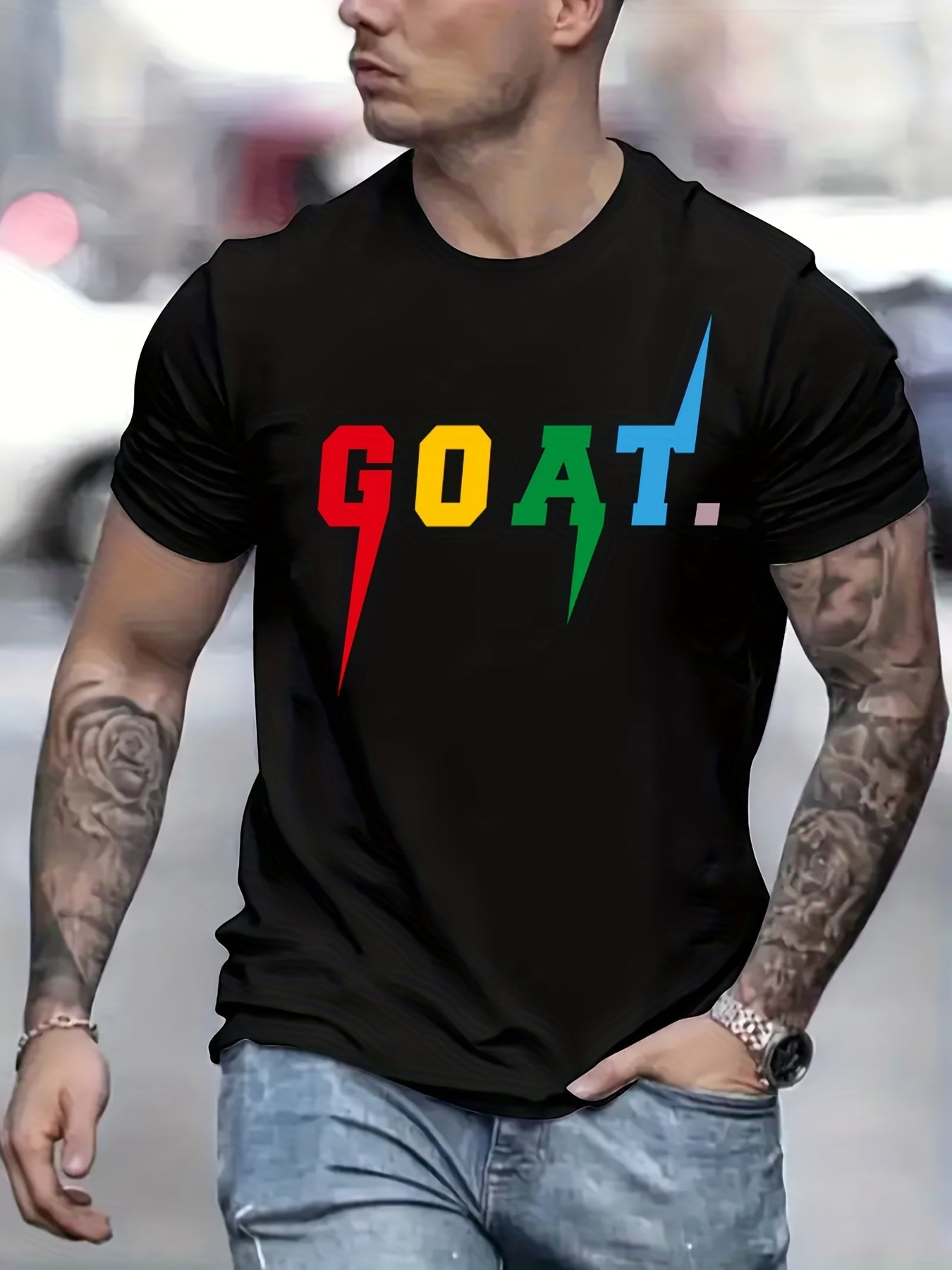 GOAT Patterned Printed Men's Comfortable And Chic T-shirt, Patterned T-shirt For Men's Summer Outdoor Clothing