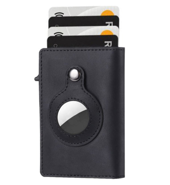 AirTag Wallet Anti Theft Bullet Card Bag Multi-functional Rfid Card Holder Men's Leather Slim Wallets